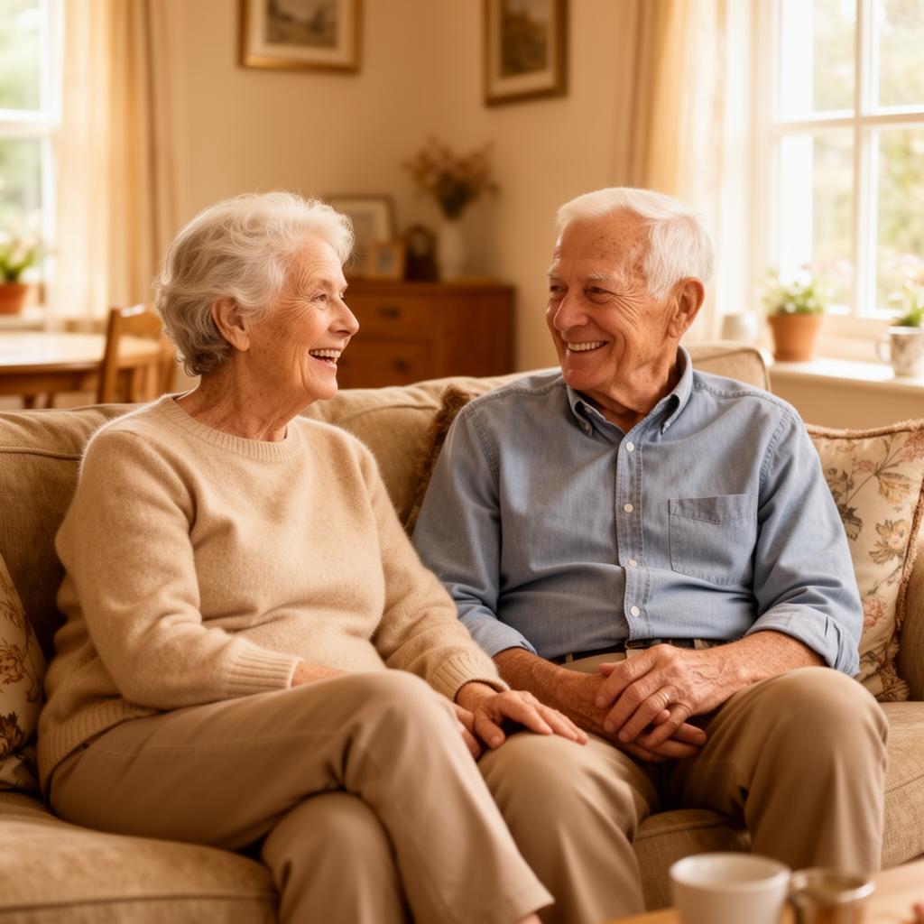 Happy elderly couple at home